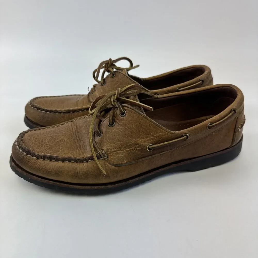 Allen Edmonds Pueblo Boat Shoe Hand Sewn 3 Eyelet Leather Brown Laces Mens 11 D